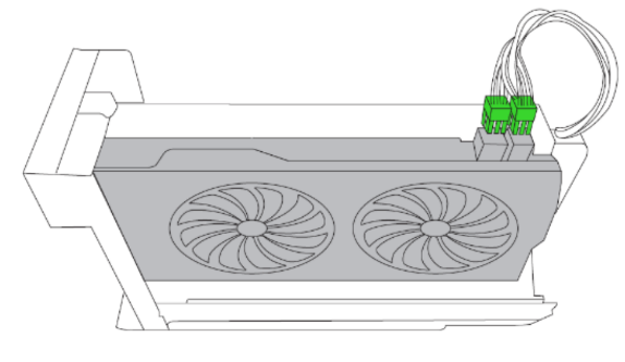 Razer Core compartment with the GPU power connectors plugged in diagram
