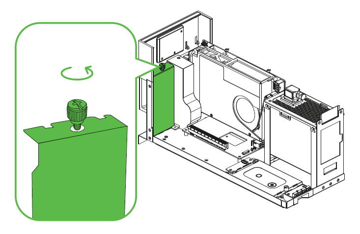 Unscrew the thumbscrew to remove the PCI-E slot cover