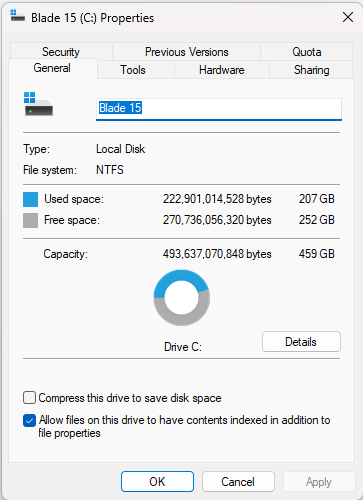 Drive C and Properties option under File Explorer in Windows