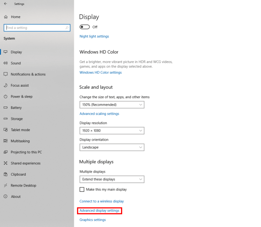 Windows Advanced Display Settings