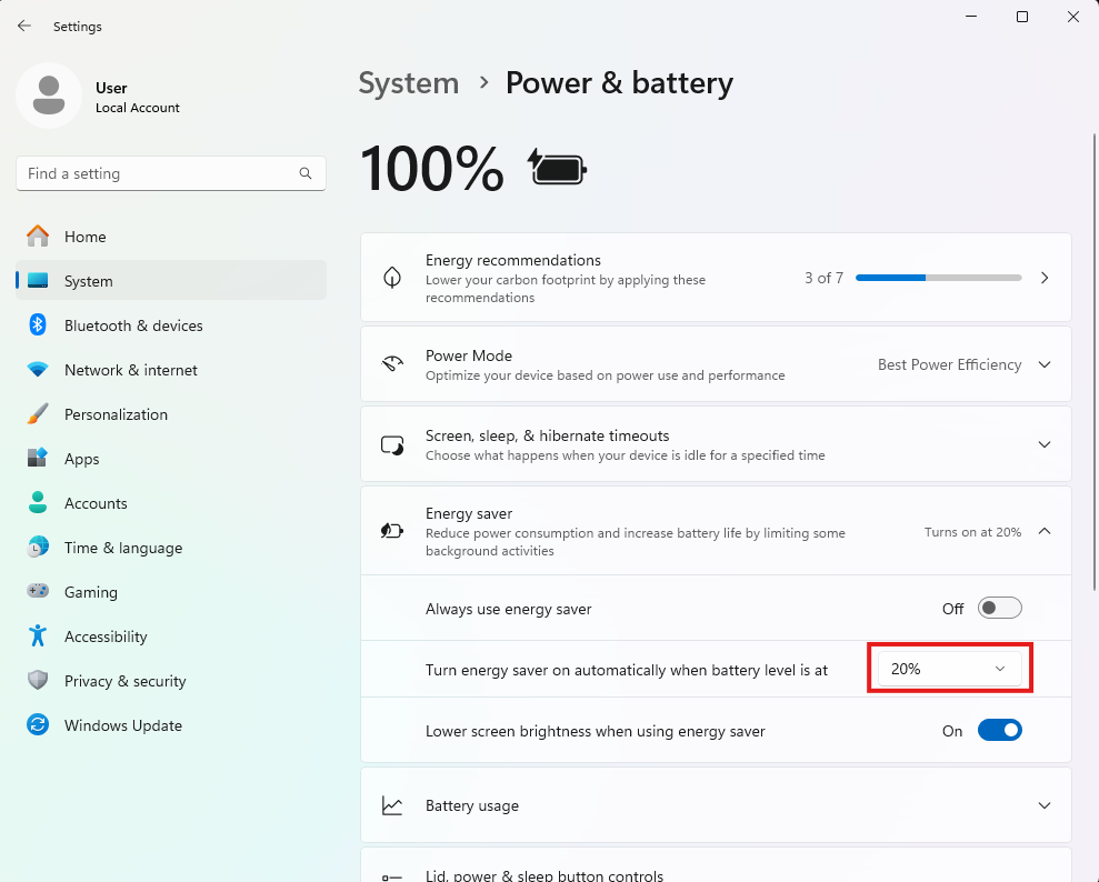 Windows screen for energy saver