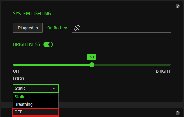 Razer Synapse window for logo lighting