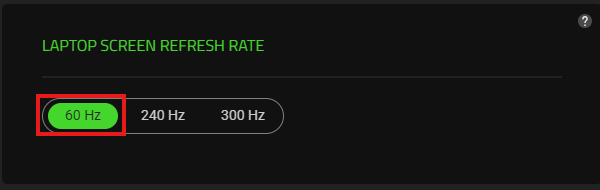 Razer Synapse Window for laptop screen refresh rate