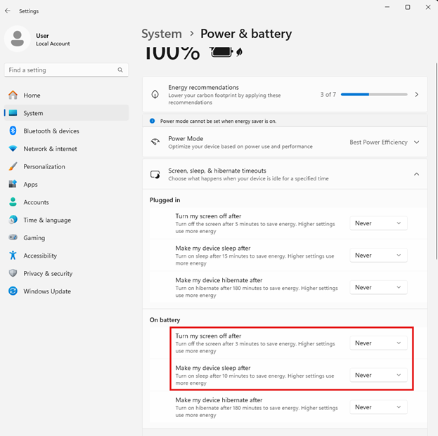 Windows screen for sleep