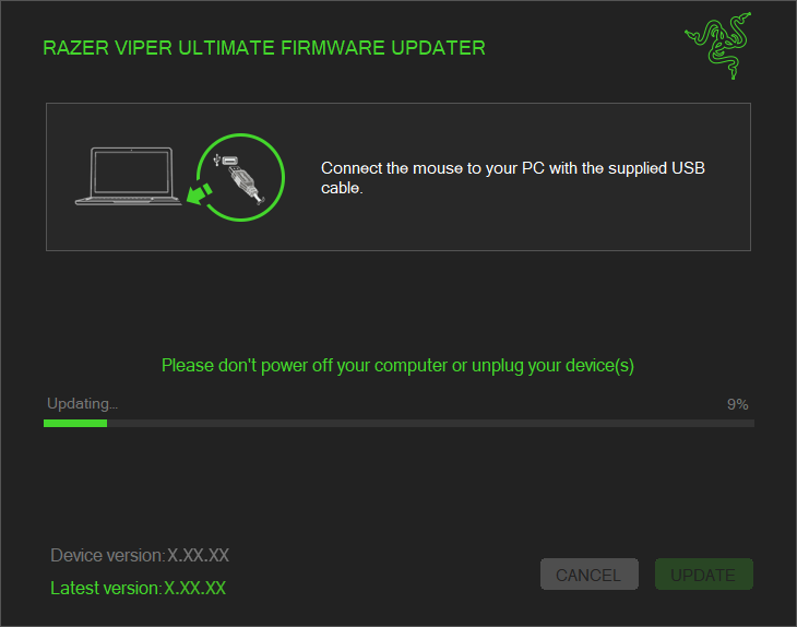 Updater window showing the progress of the update process