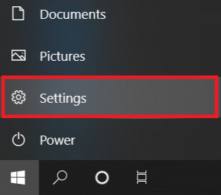 Settings under Start menu