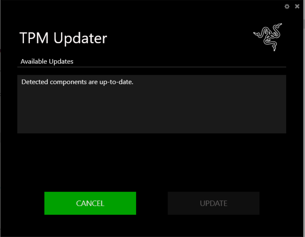 Updater window informing that device components are up-to-date