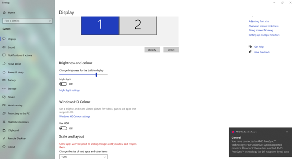 Setting up Display 1 and 2