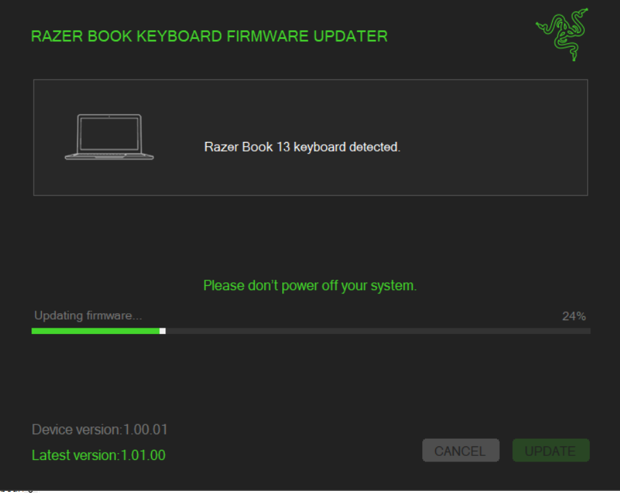 Updater window showing the progress of the update process