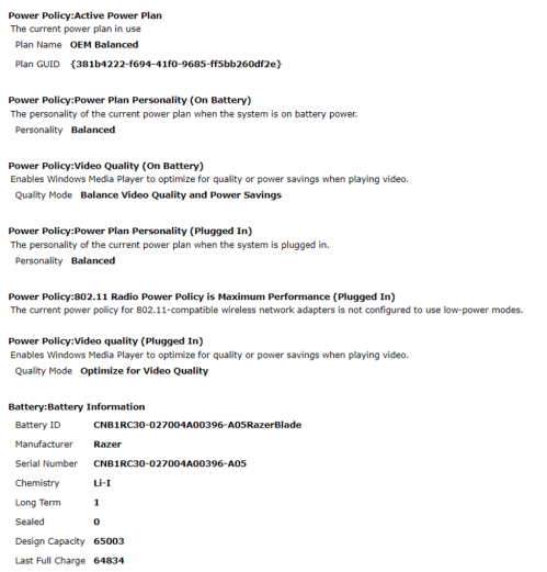 Power Policy information