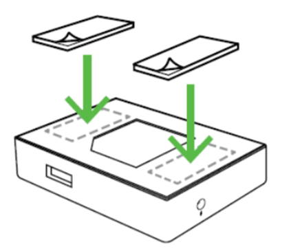 Illustration showing the double-sided adhesive tapes to fasten the ARGB controller on a flat surface