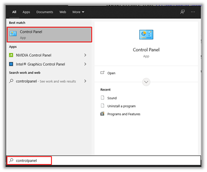 Search and Open Control Panel