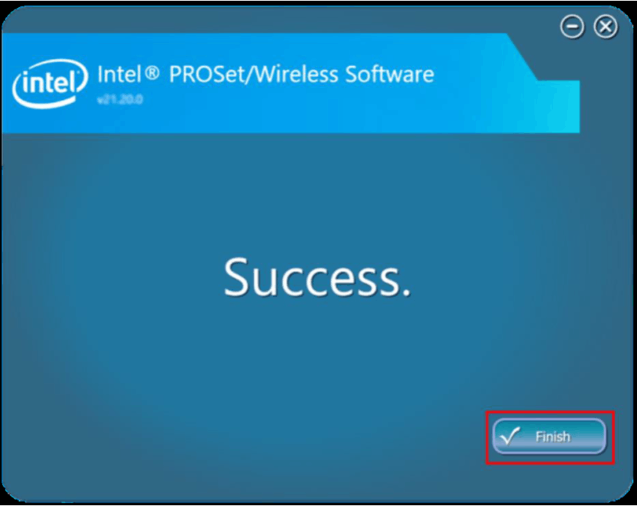 Intel PROSet Wireless Software installation successful