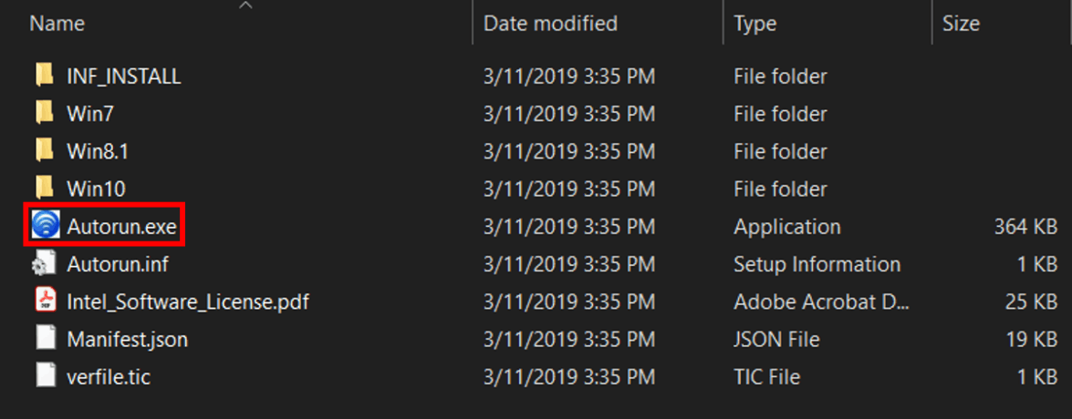 Shot of the autorun.exe file downloaded to the folder