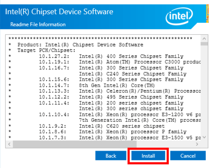 Install Intel Chipset Device Software