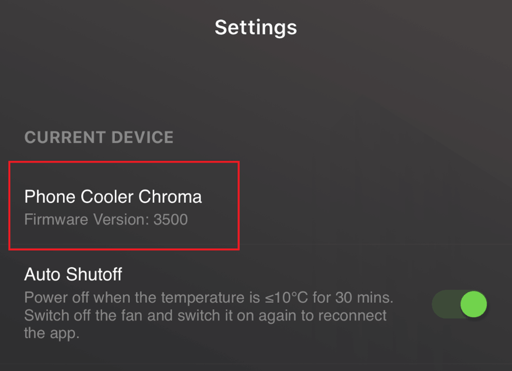 Razer Phone Cooler Chroma Settings page