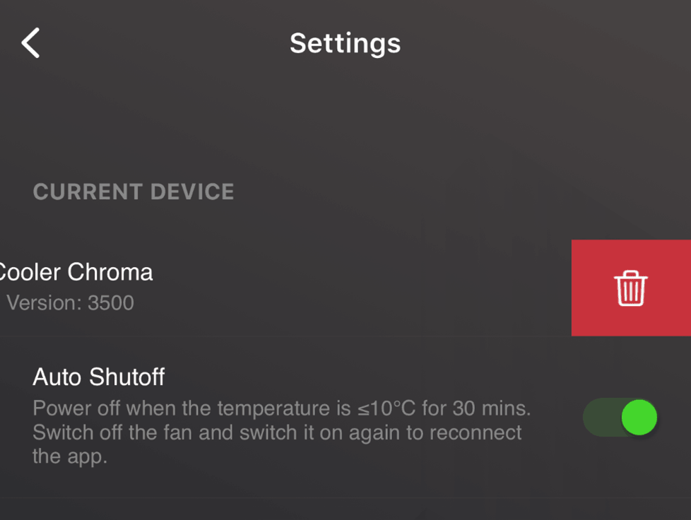 Razer Phone Cooler Chroma Settings page
