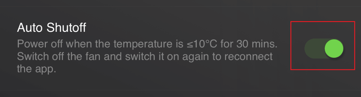 Auto shutoff switch on the Phone Cooler Chroma app