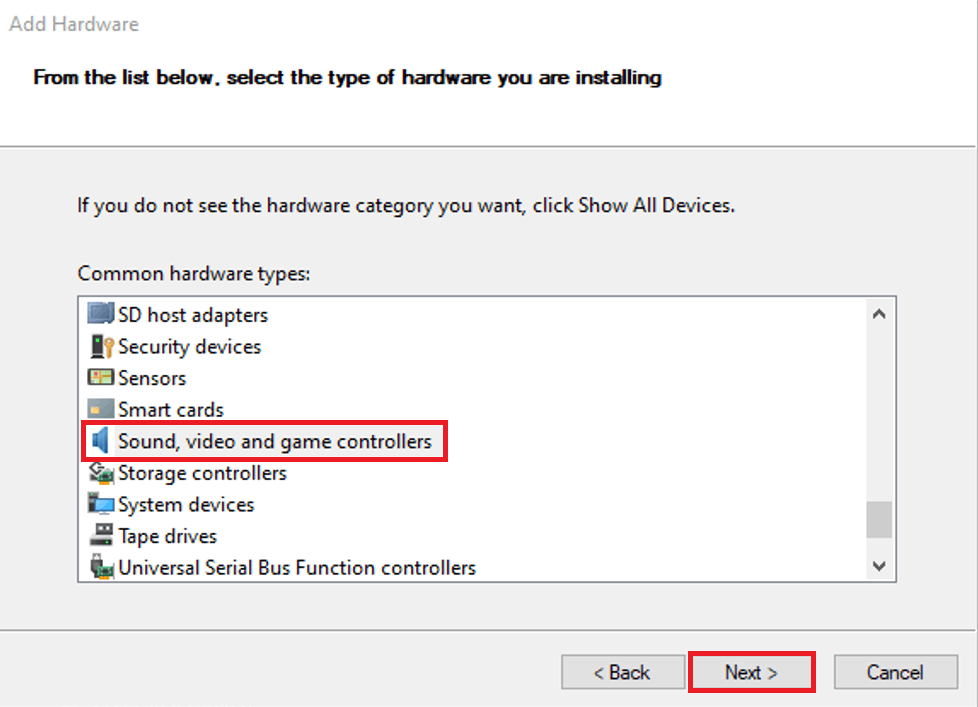 Search and select Sound, video and game controllers