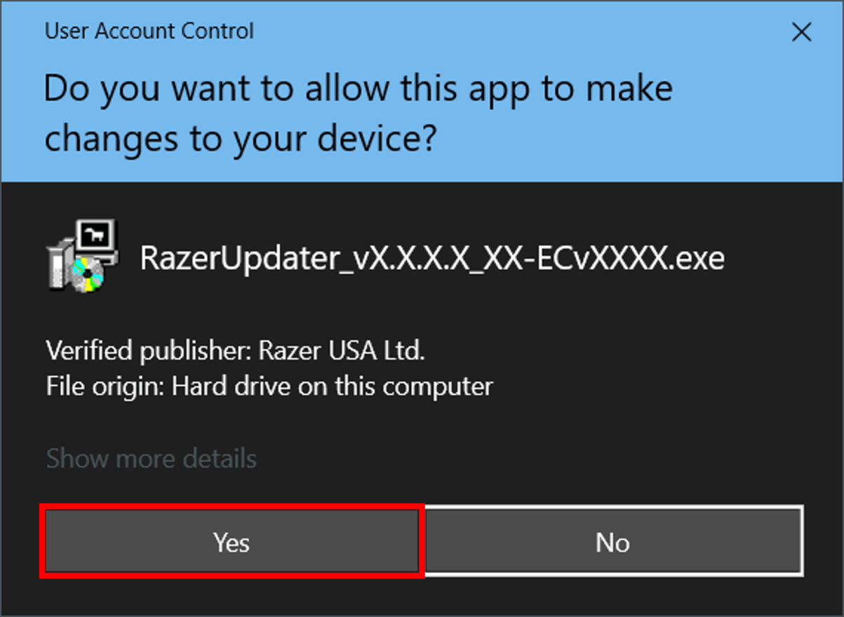 User Account Control  window