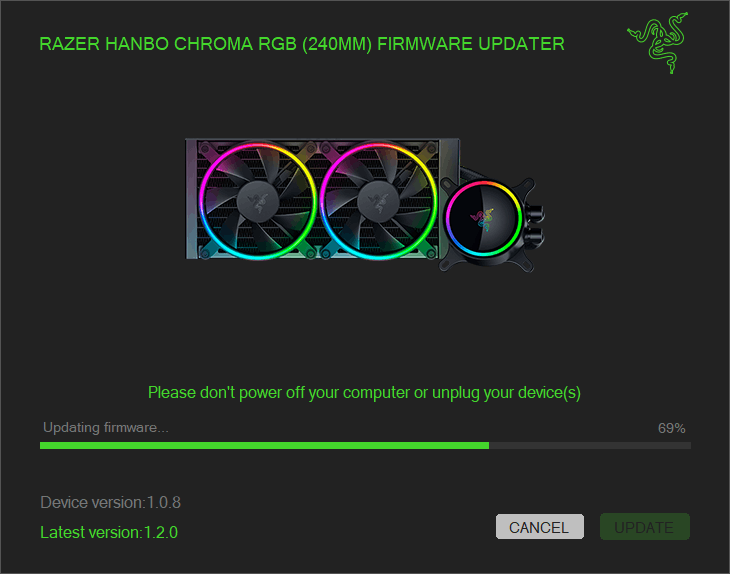 Firmware updater progress window