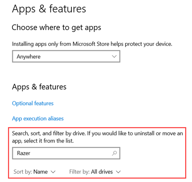 Location of the search bar.