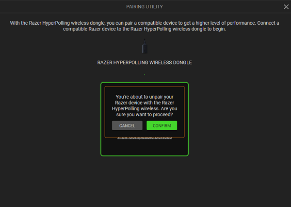 Unpairing confirmation dialogue box