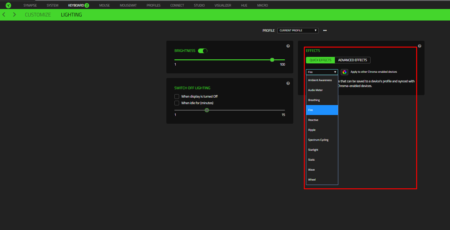 how to change lighting effects on razer blackwidow