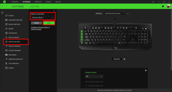 razer blackwidow ultimate how to change lighting effects