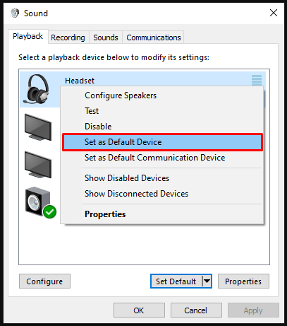 Default playback device