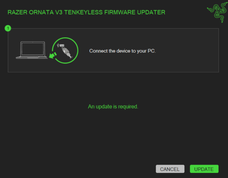 Updater window highlighting the UPDATE button