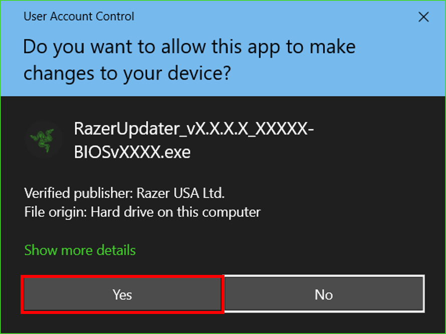 User Account Control window
