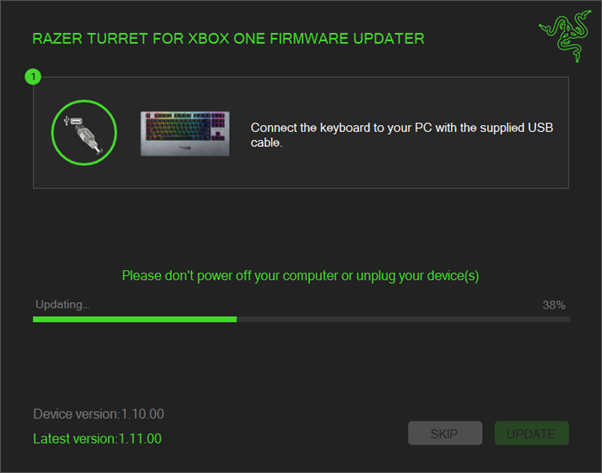 Updater window showing the progress of the keyboard update