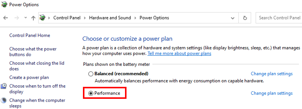 High Performance power plan