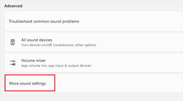 Windows sound settings advanced section