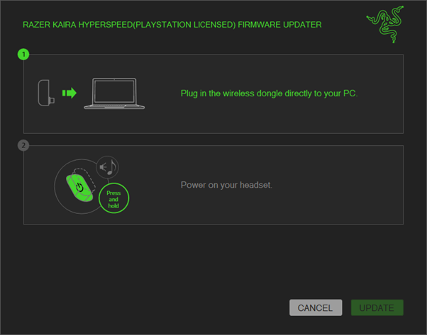 Updater window showing the NEXT button