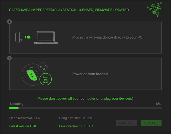 Updater window showing the progress of the update process