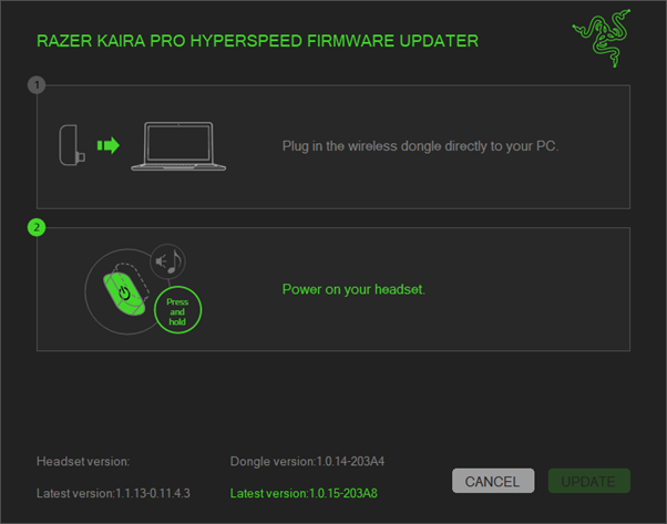 Updater window showing the NEXT button
