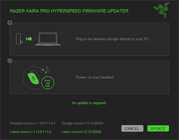 Updater window showing the steps and highlighting the UPDATE button