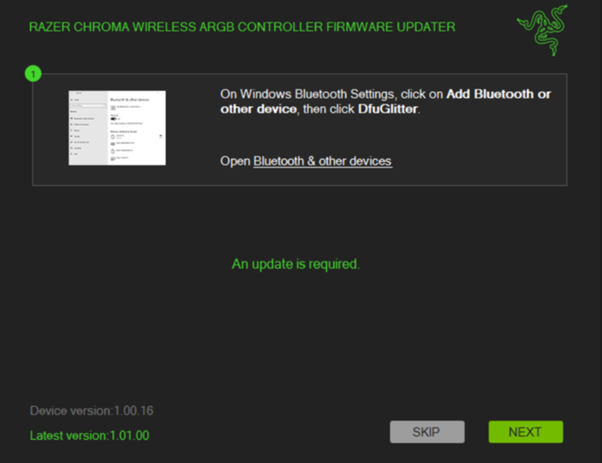 Updater initiation window