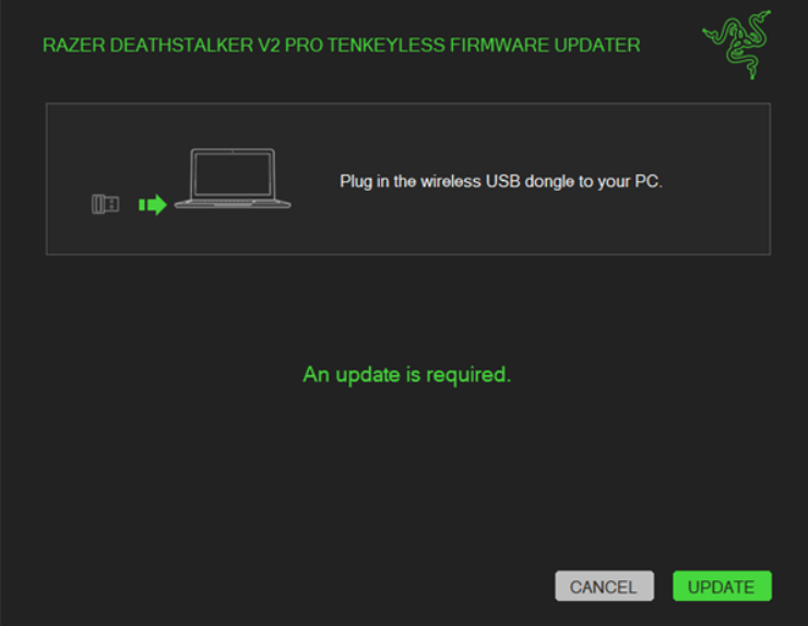 screenshot showing instruction to connect device and click the update button