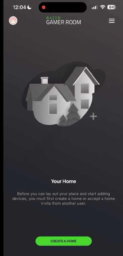 mobile screen showing create a home button