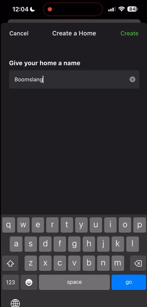 mobile screen showing field to enter name for the home