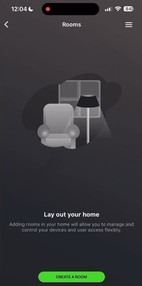 mobile screen showing create a room button