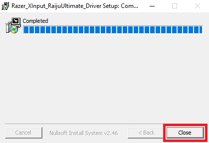 Installation window showing the completion of the process