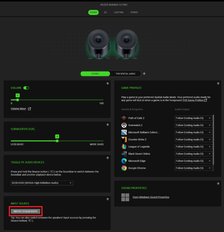 Switch to Bluetooth on Razer Synapse 4