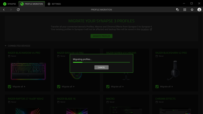 $TheNewRazerSynapse migrate profiles