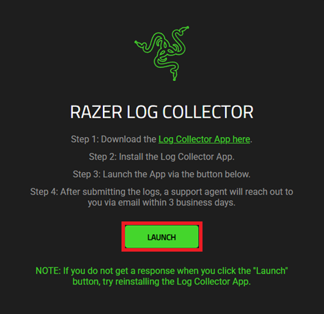 razer log collector start up page