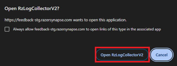 Razer log collector prompt window