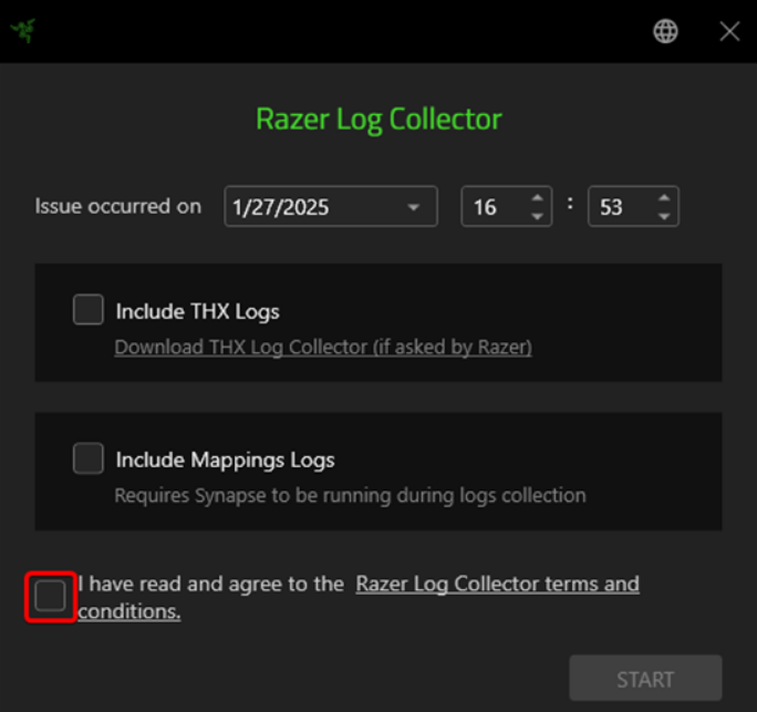 Razer log collector prompt window